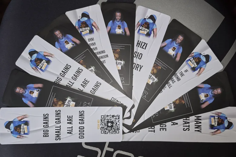 Broken Souls bookmarks fanned out, printed with #3Ts messages and a scan code.