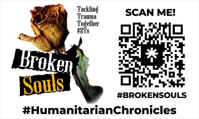 Broken Souls sticker with the Tackling Trauma Together #3Ts logo and a scan code.